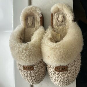 UGG Tan Knit Slippers with Plush Lining